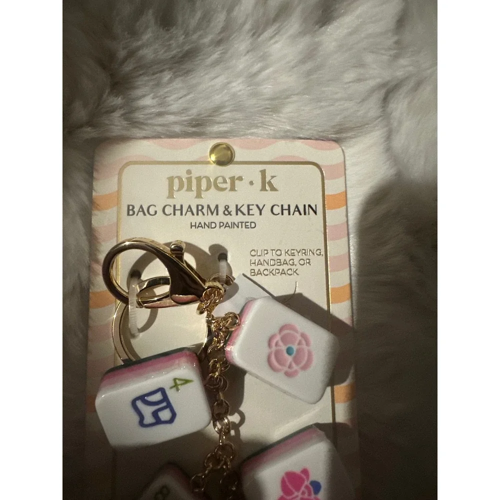 Piper K Mahjong Tile Bag Charm Keychain Hand Painted Gold Tone New